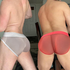 Sheer Nylon Men’s Thong Briefs – Lace Back AD771